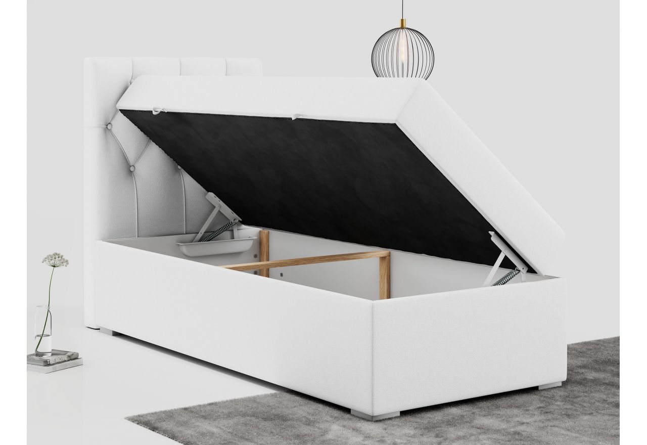 Łóżko kontynentalne ALDA 90x200 - H3 - biały, ekoskóra - strona lewa