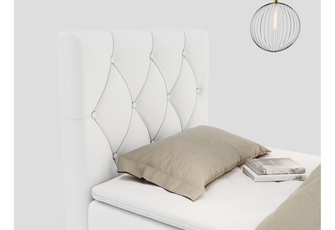 Łóżko kontynentalne ALDA 90x200 - H4 - biały, ekoskóra - strona lewa