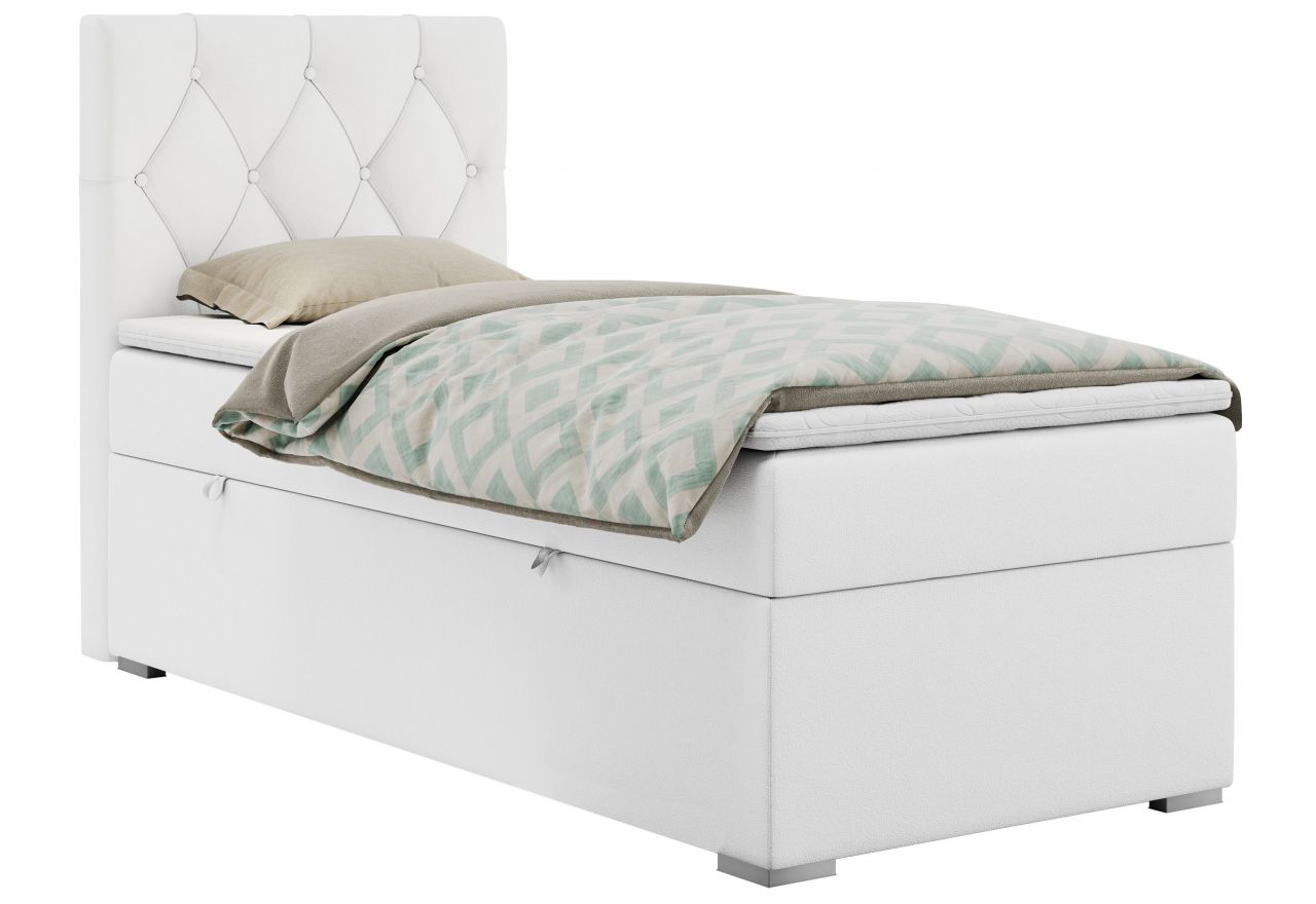 Łóżko kontynentalne ALDA 90x200 - H4 - biały, ekoskóra - strona lewa