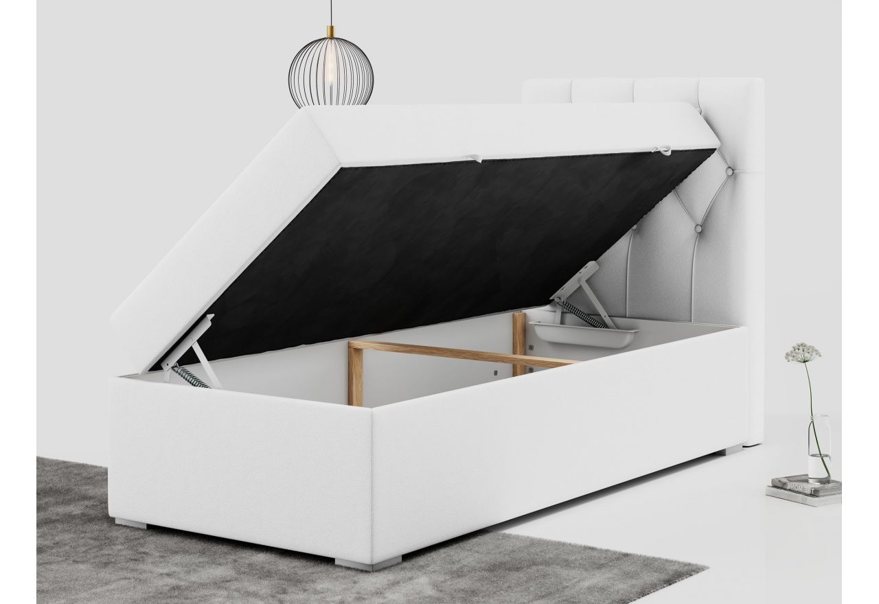 Łóżko kontynentalne ALDA 90x200 - H3 - biały, ekoskóra - strona prawa