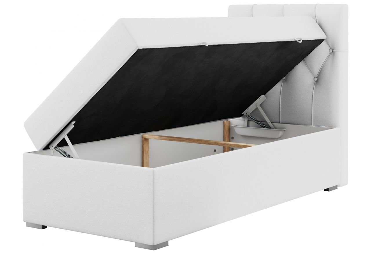 Łóżko kontynentalne ALDA 90x200 - H3 - biały, ekoskóra - strona prawa