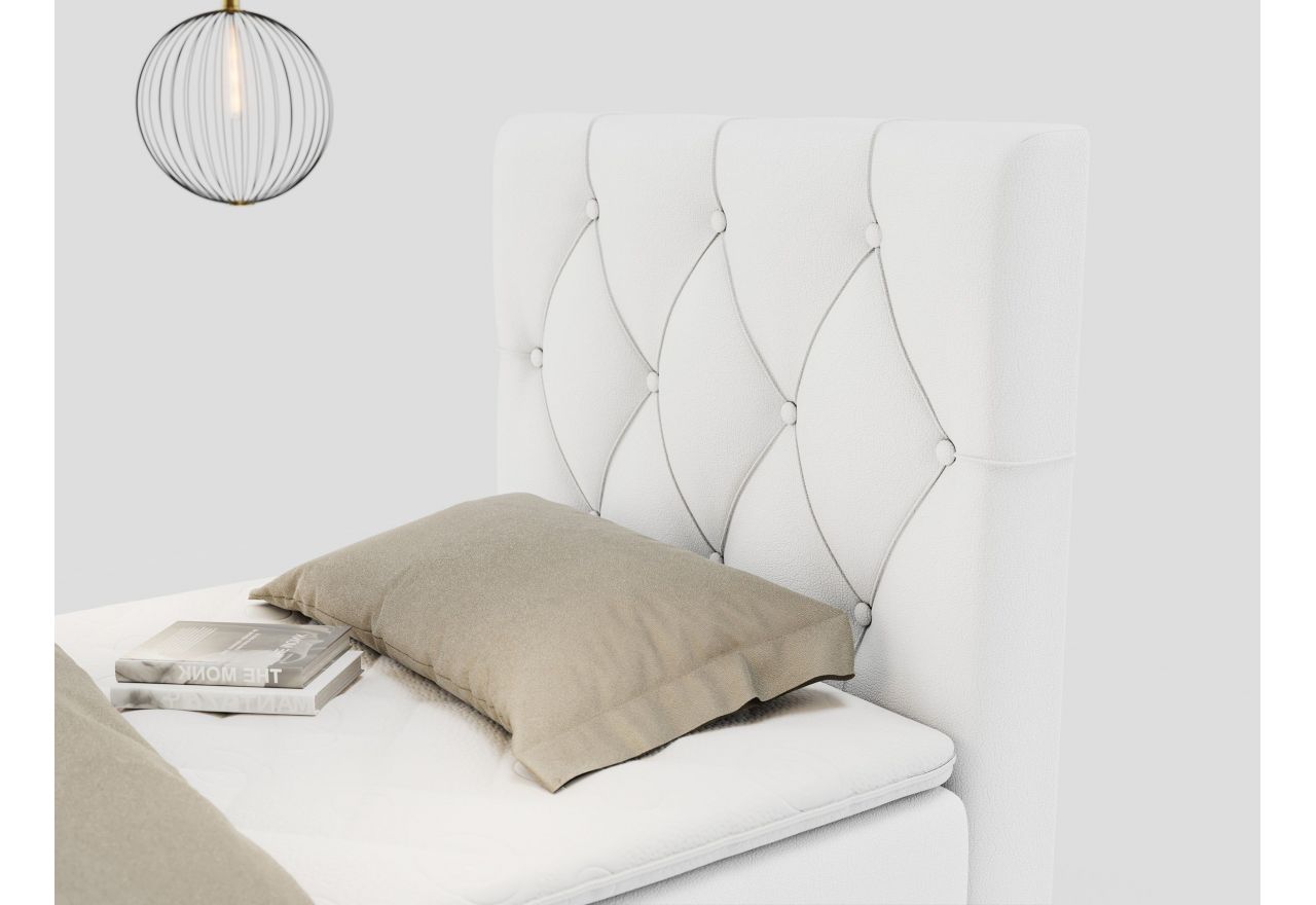 Łóżko kontynentalne ALDA 90x200 - H4 - biały, ekoskóra - strona prawa