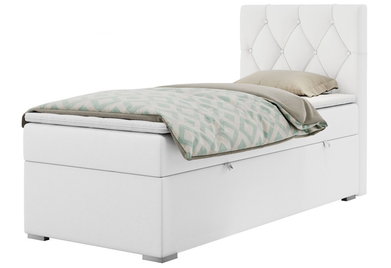 Łóżko kontynentalne ALDA 90x200 - H4 - biały, ekoskóra - strona prawa