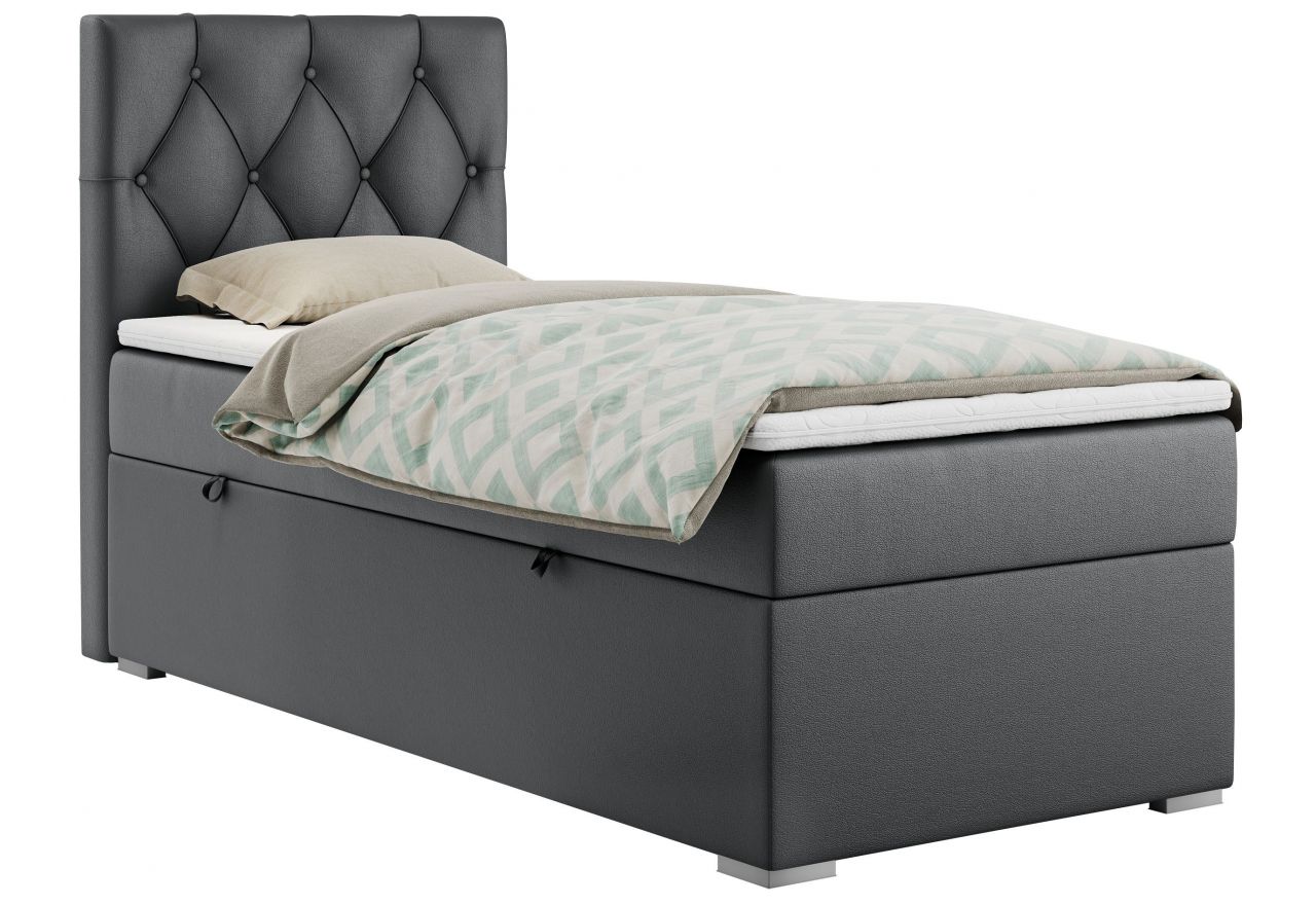 Łóżko kontynentalne ALDA 90x200 - H3 - ciemnoszary, ekoskóra - strona lewa