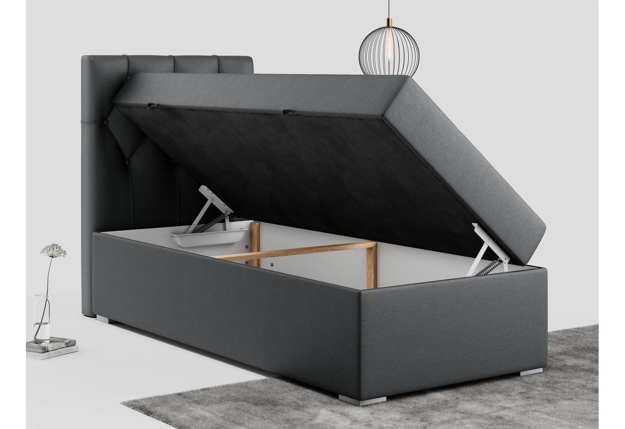 Łóżko kontynentalne ALDA 90x200 - H4 - ciemnoszary, ekoskóra - strona lewa