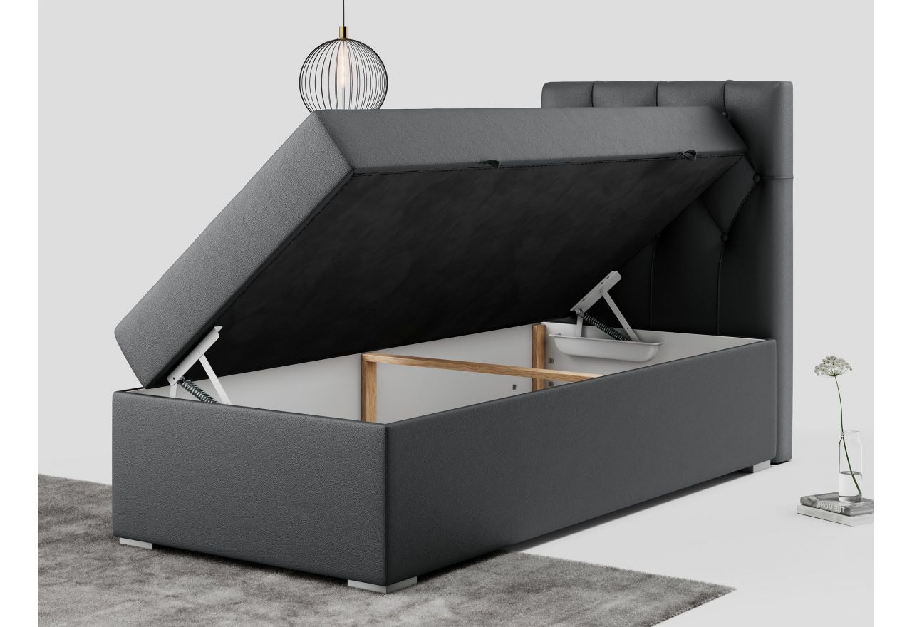 Łóżko kontynentalne ALDA 90x200 - H3 - ciemnoszary, ekoskóra - strona prawa