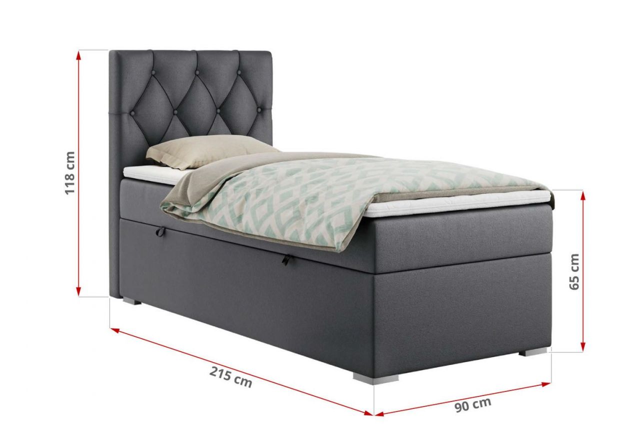 Łóżko kontynentalne ALDA 90x200 - H4 - ciemnoszary, ekoskóra - strona prawa