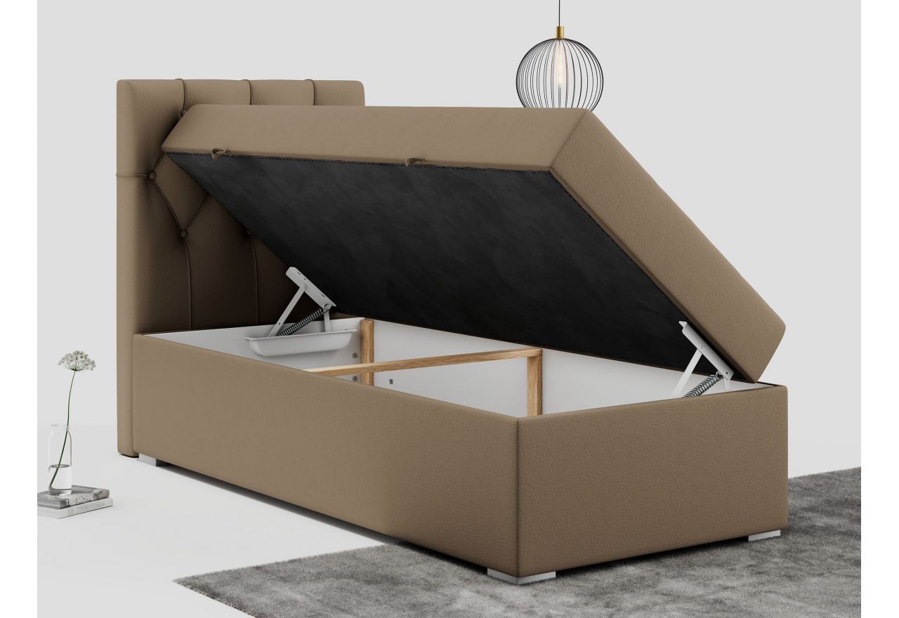 Łóżko kontynentalne ALDA 90x200 - H3 - brązowy, ekoskóra - strona lewa