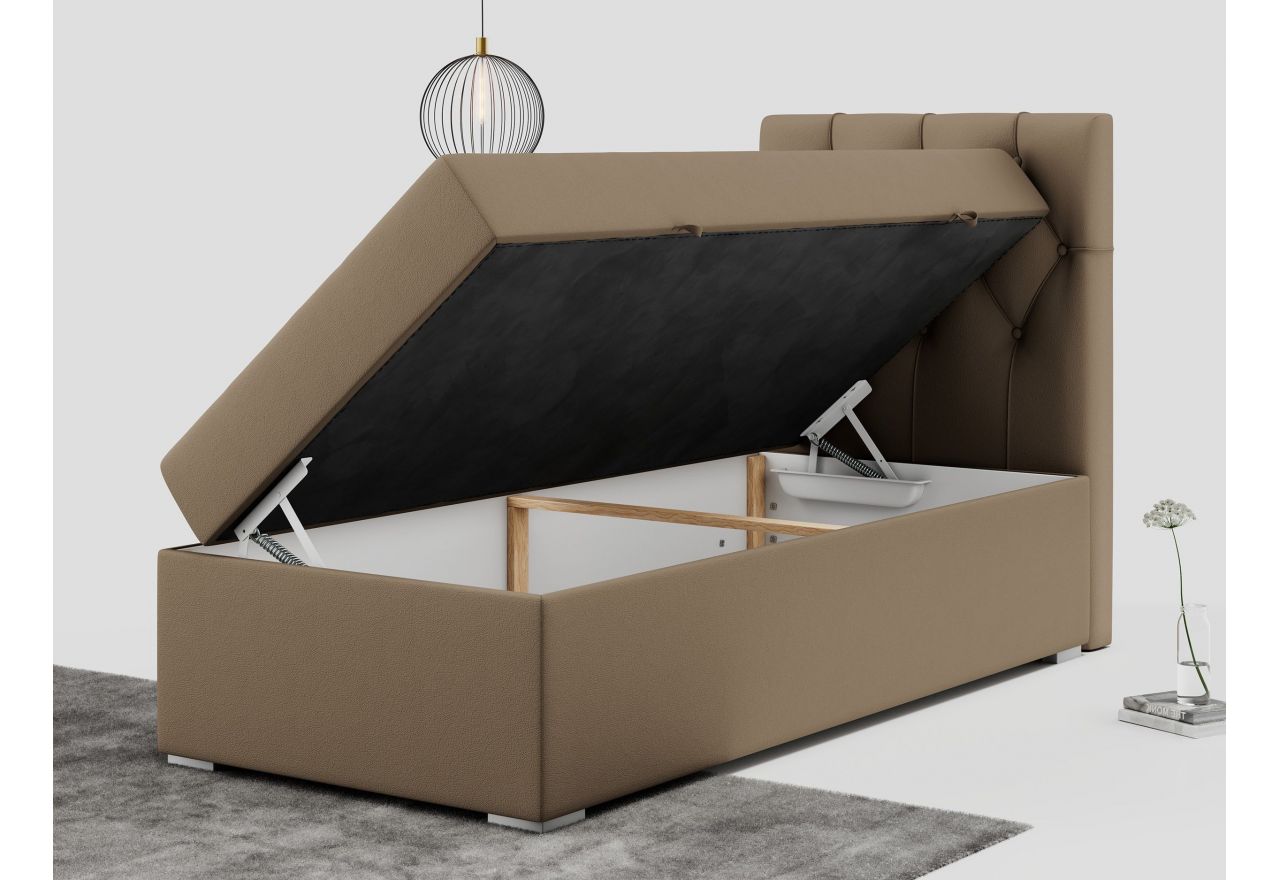 Łóżko kontynentalne ALDA 90x200 - H3 - brązowy, ekoskóra - strona prawa