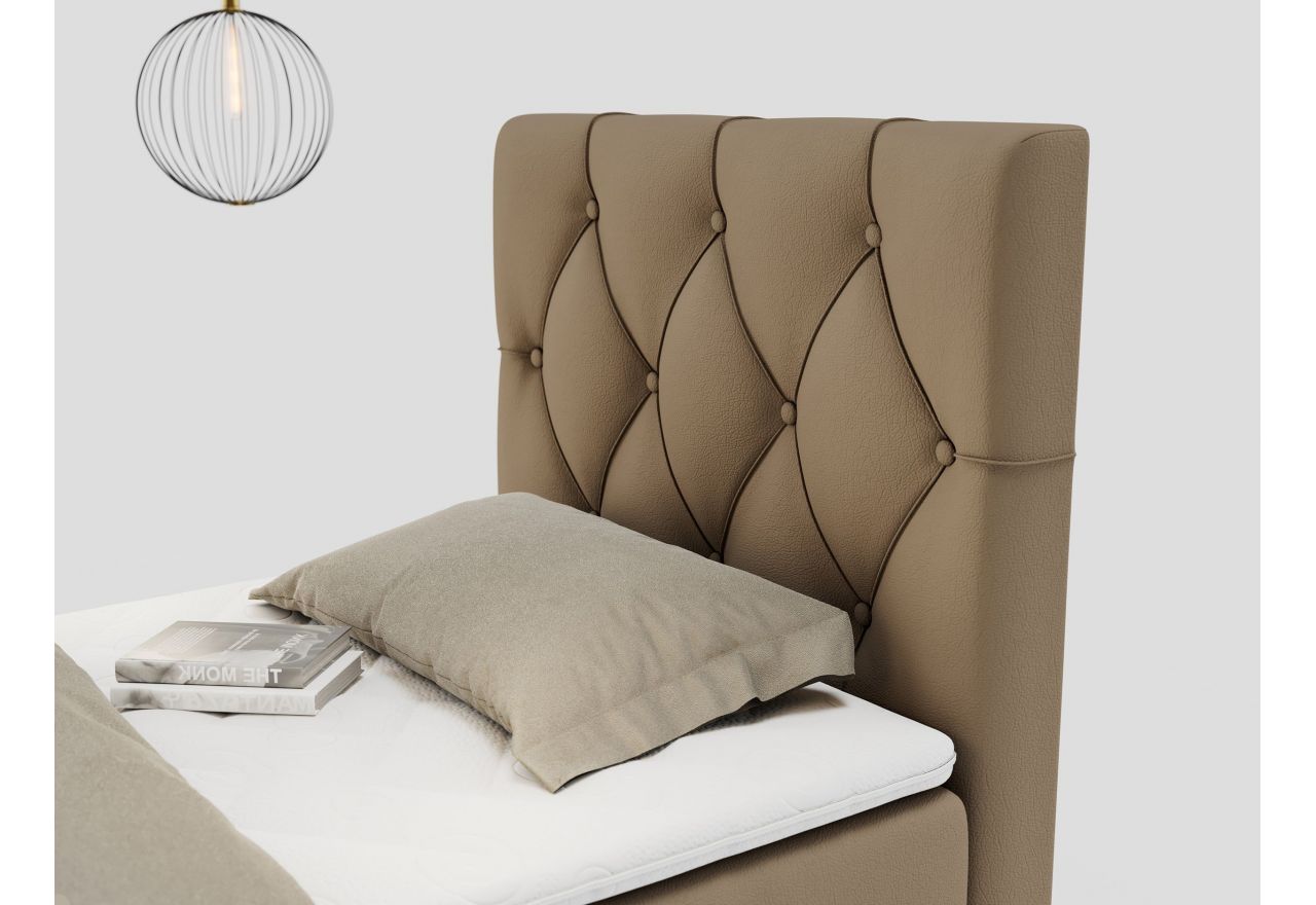 Łóżko kontynentalne ALDA 90x200 - H3 - brązowy, ekoskóra - strona prawa