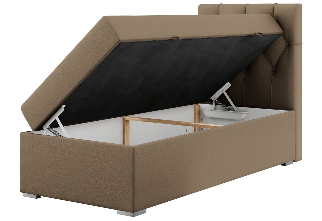 Łóżko kontynentalne ALDA 90x200 - H3 - brązowy, ekoskóra - strona prawa