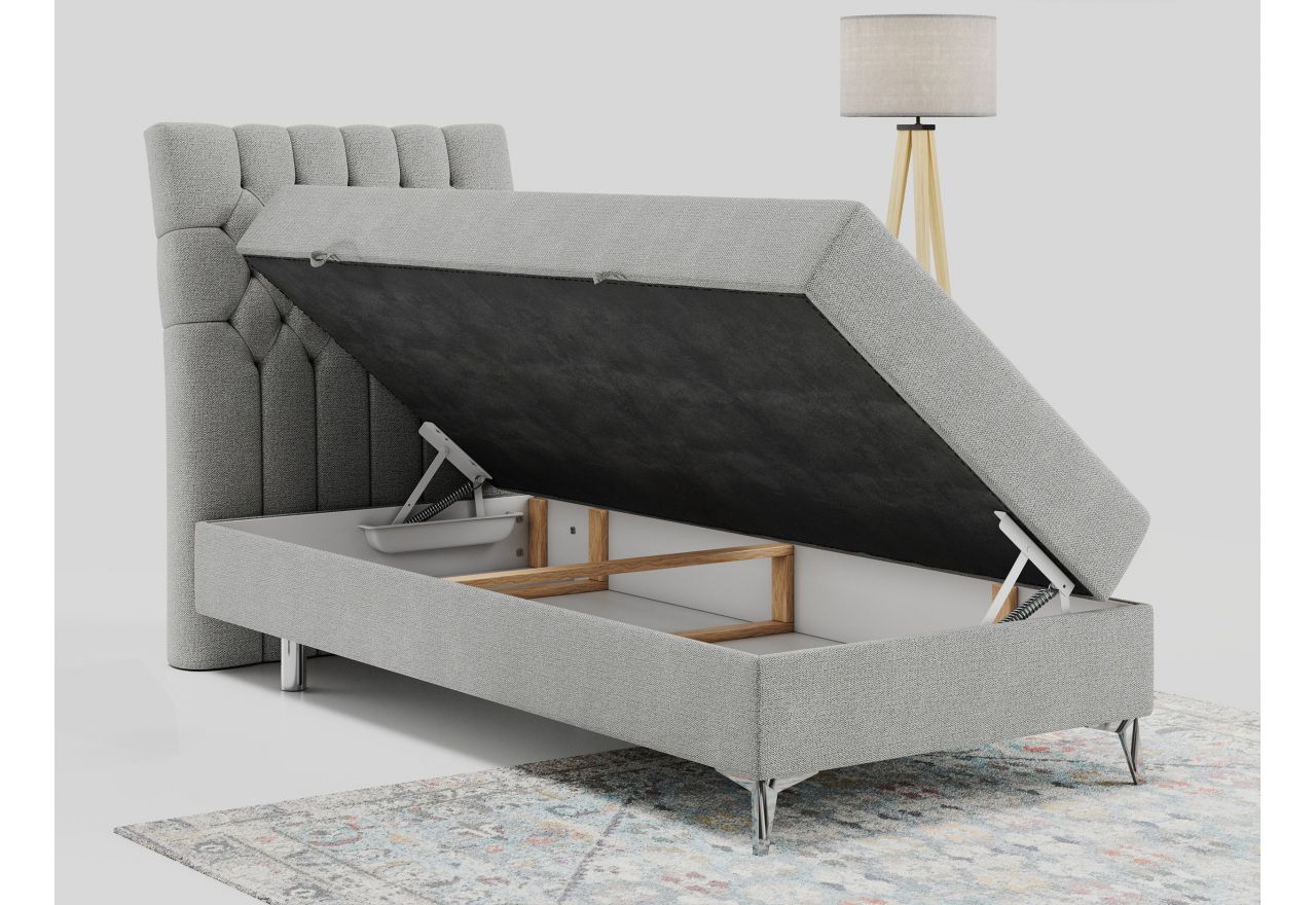 Łóżko kontynentalne MILEN 90x200 - H4 - jasnoszary, struktura - strona lewa