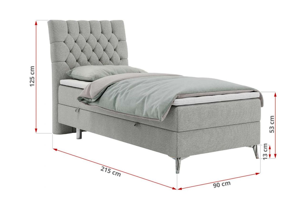 Łóżko kontynentalne MILEN 90x200 - H4 - jasnoszary, struktura - strona prawa