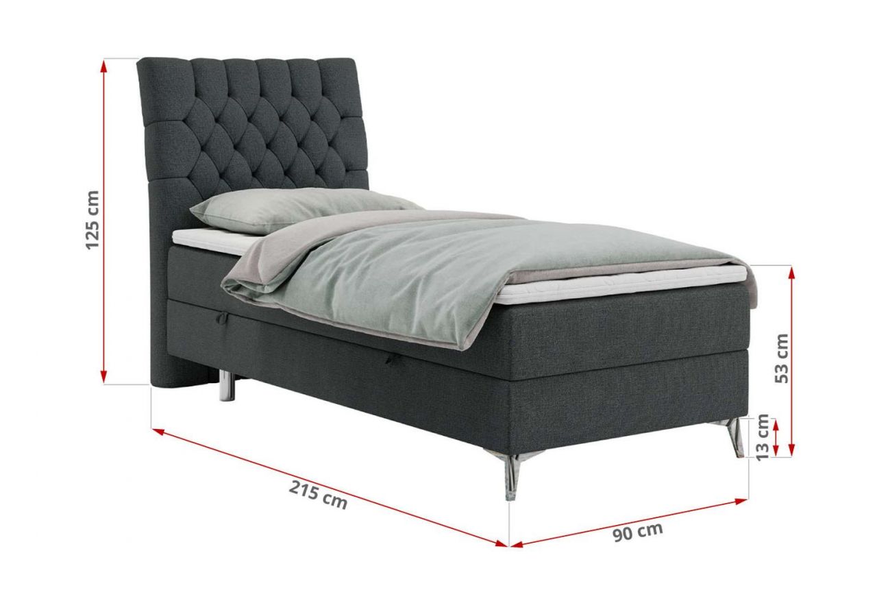 Łóżko kontynentalne MILEN 90x200 - H4 - ciemnoszary, struktura - strona lewa