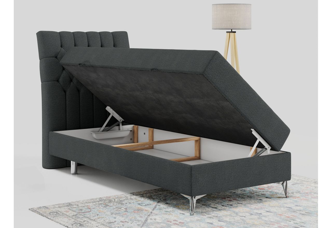 Łóżko kontynentalne MILEN 90x200 - H4 - ciemnoszary, struktura - strona lewa