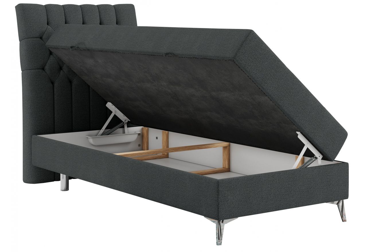 Łóżko kontynentalne MILEN 90x200 - H4 - ciemnoszary, struktura - strona lewa