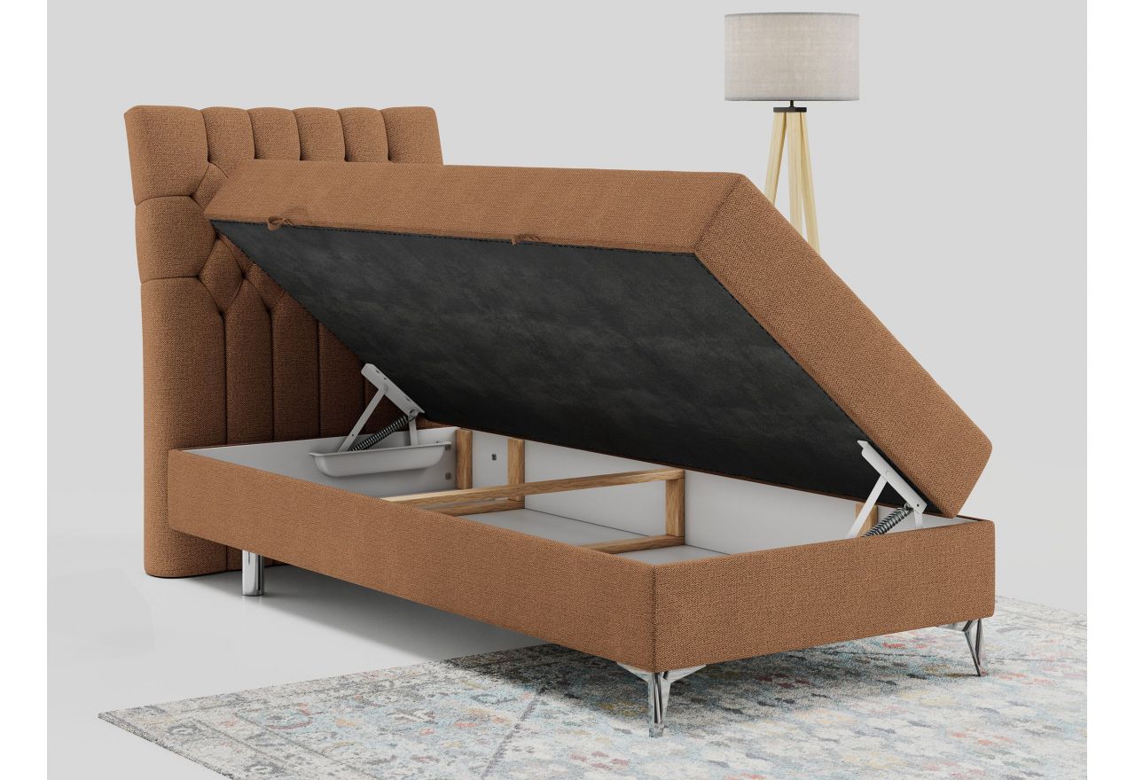 Łóżko kontynentalne MILEN 90x200 - H3 - pomarańczowy, struktura - strona lewa