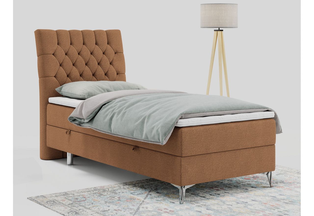 Łóżko kontynentalne MILEN 90x200 - H4 - pomarańczowy, struktura - strona lewa