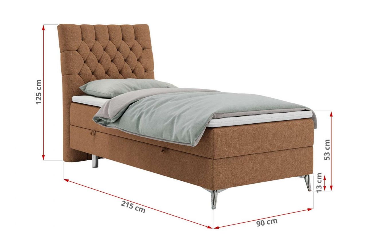 Łóżko kontynentalne MILEN 90x200 - H4 - pomarańczowy, struktura - strona lewa