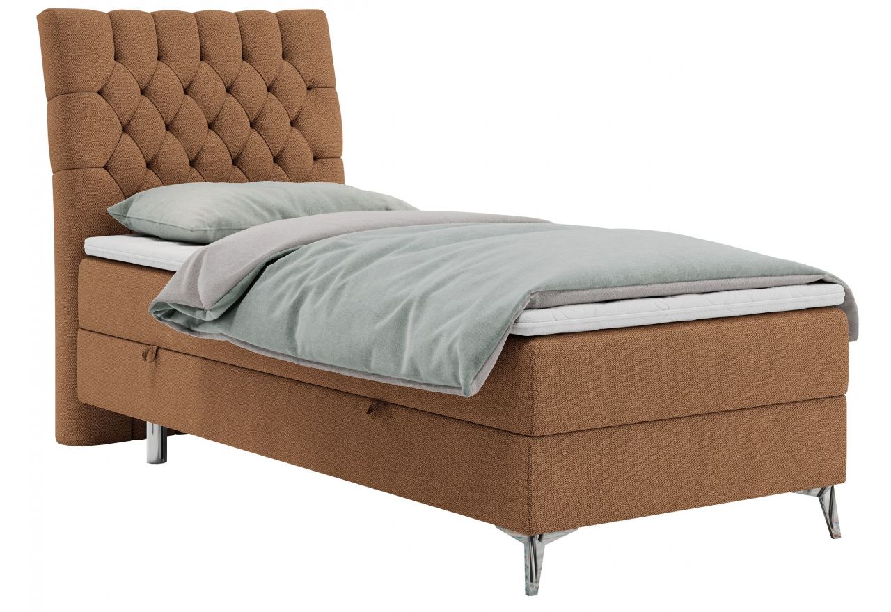 Łóżko kontynentalne MILEN 90x200 - H4 - pomarańczowy, struktura - strona lewa