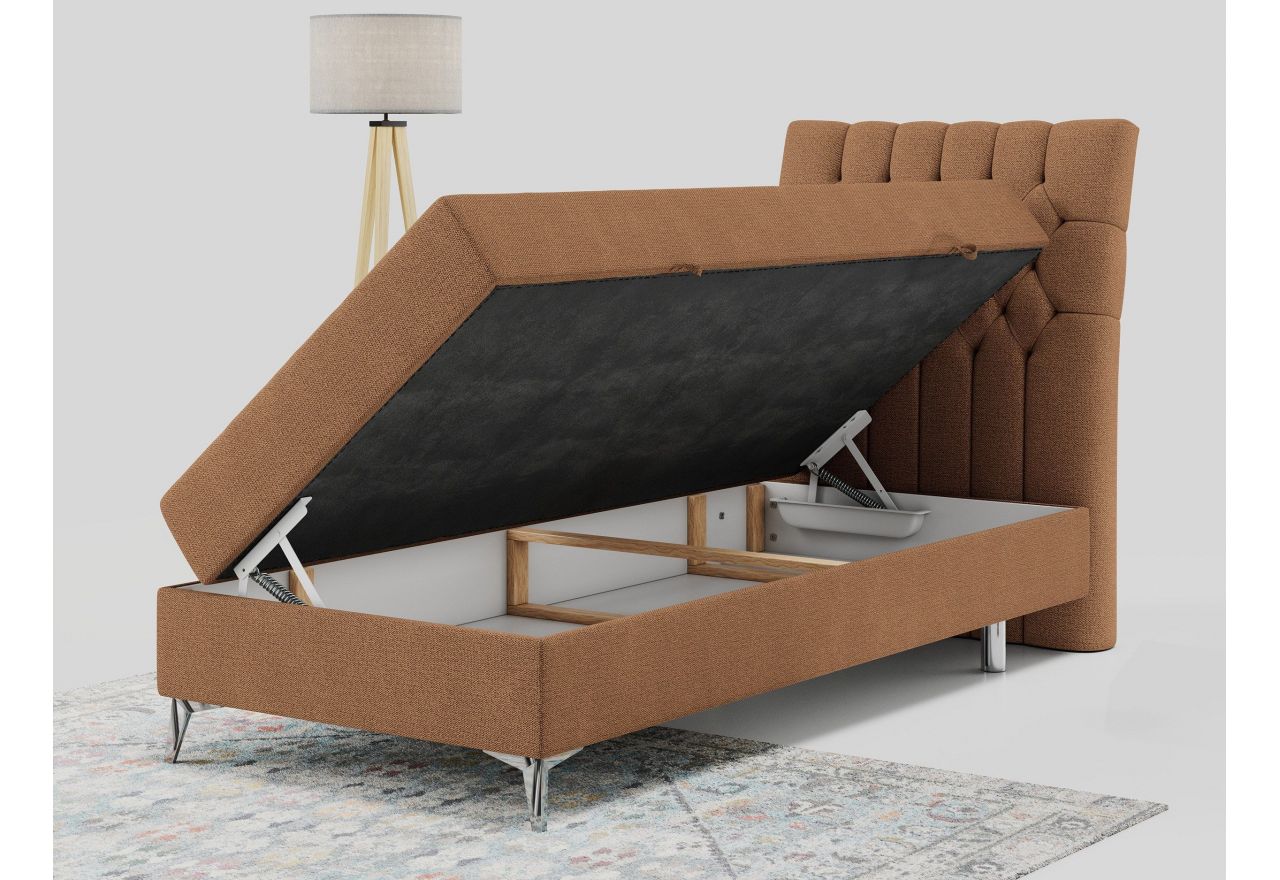 Łóżko kontynentalne MILEN 90x200 - H3 - pomarańczowy, struktura - strona prawa