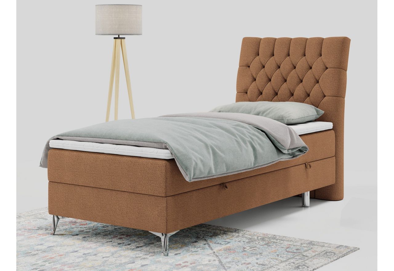 Łóżko kontynentalne MILEN 90x200 - H4 - pomarańczowy, struktura - strona prawa