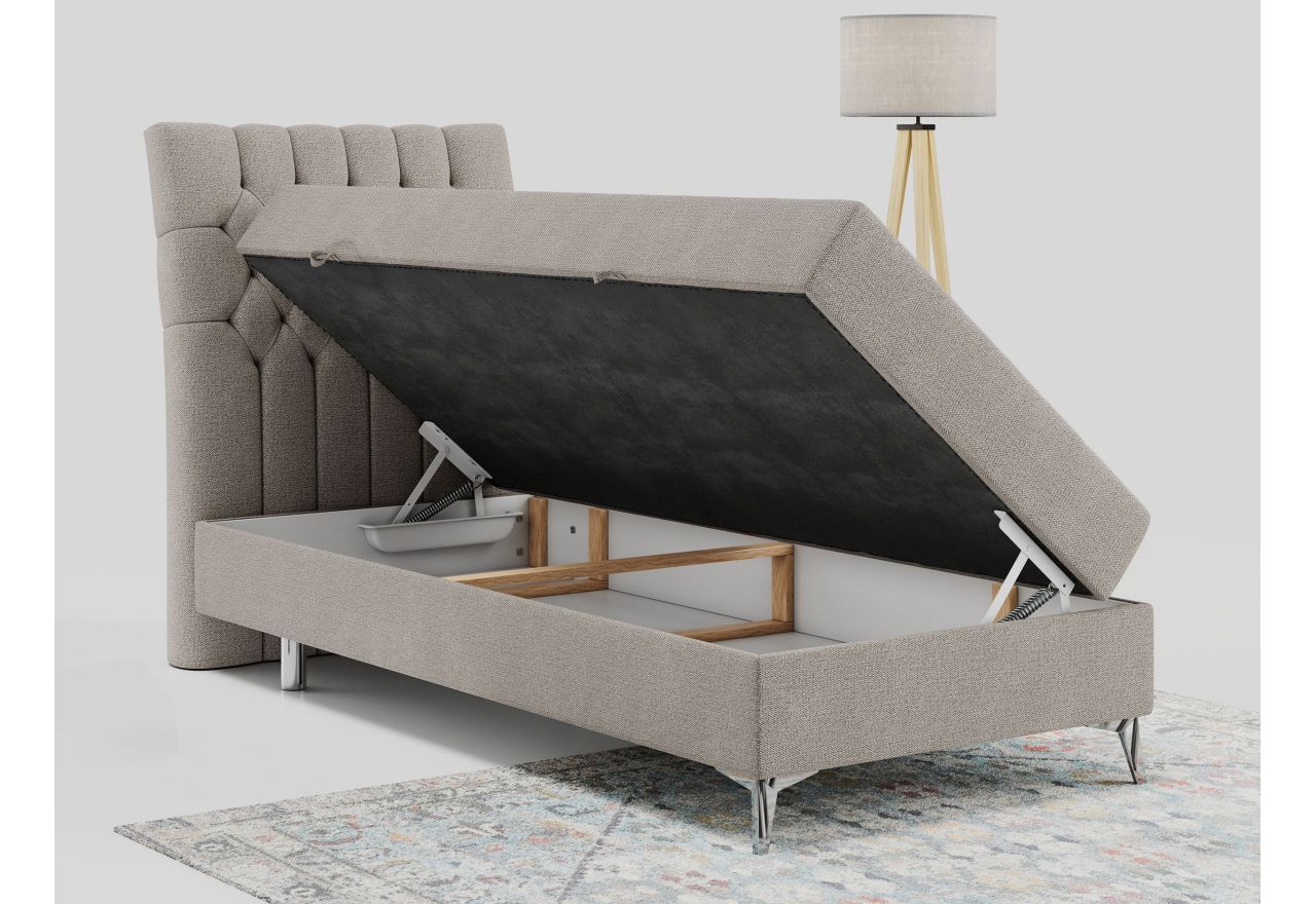 Łóżko kontynentalne MILEN 90x200 - H3 - beżowy, struktura - strona lewa