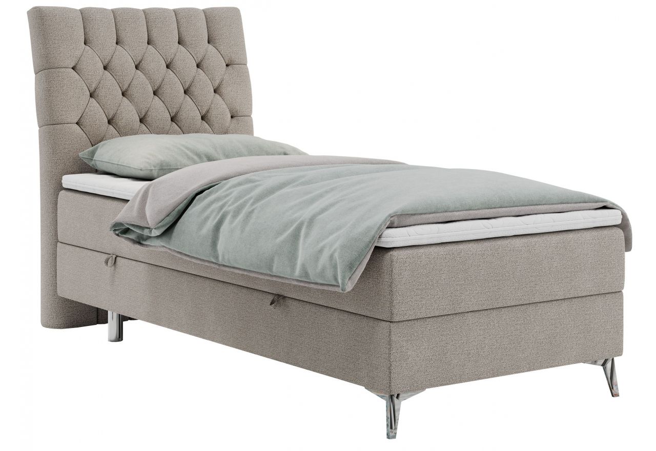 Łóżko kontynentalne MILEN 90x200 - H4 - beżowy, struktura - strona lewa