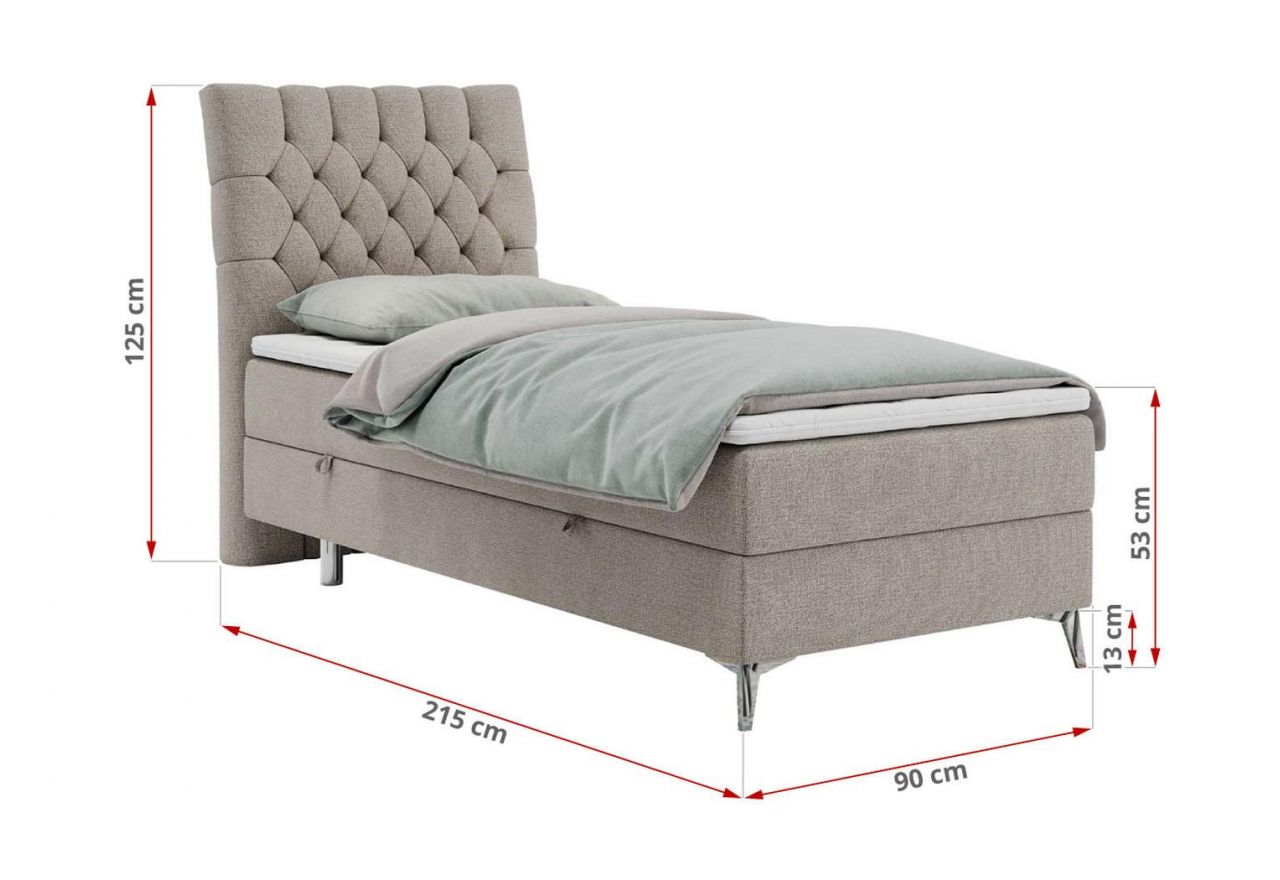 Łóżko kontynentalne MILEN 90x200 - H3 - beżowy, struktura - strona prawa