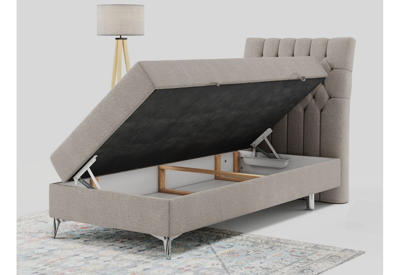 Łóżko kontynentalne MILEN 90x200 - H3 - beżowy, struktura - strona prawa