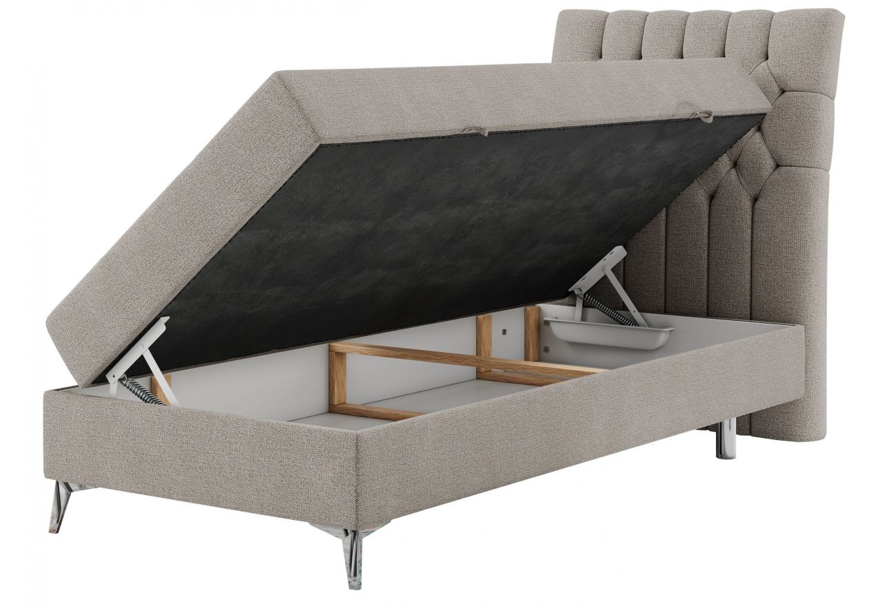 Łóżko kontynentalne MILEN 90x200 - H4 - beżowy, struktura - strona prawa