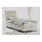 Łóżko kontynentalne MILEN 90x200 - H4 - beżowy, welwet - strona lewa