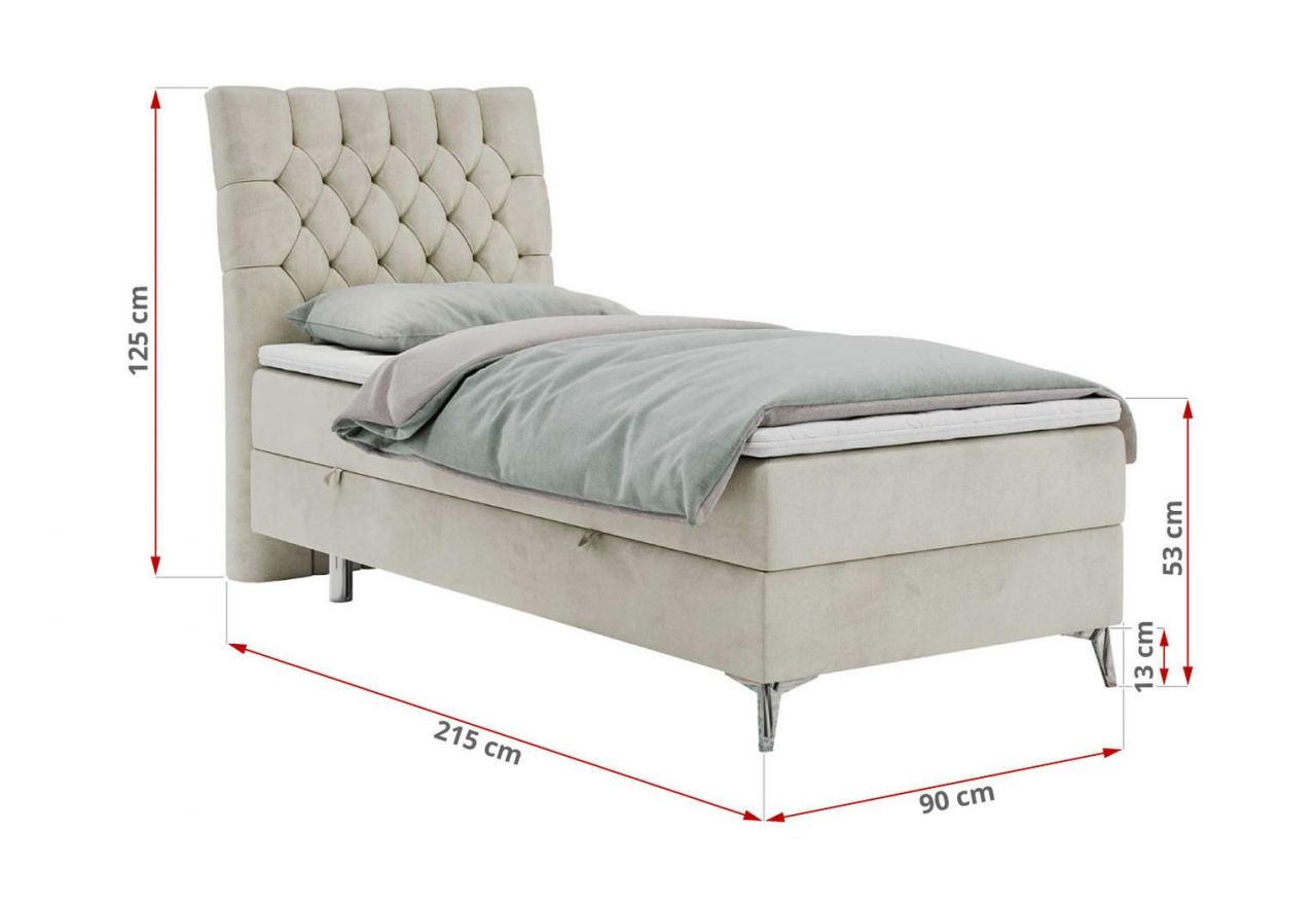 Łóżko kontynentalne MILEN 90x200 - H4 - beżowy, welwet - strona lewa