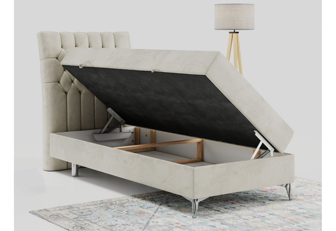 Łóżko kontynentalne MILEN 90x200 - H4 - beżowy, welwet - strona lewa