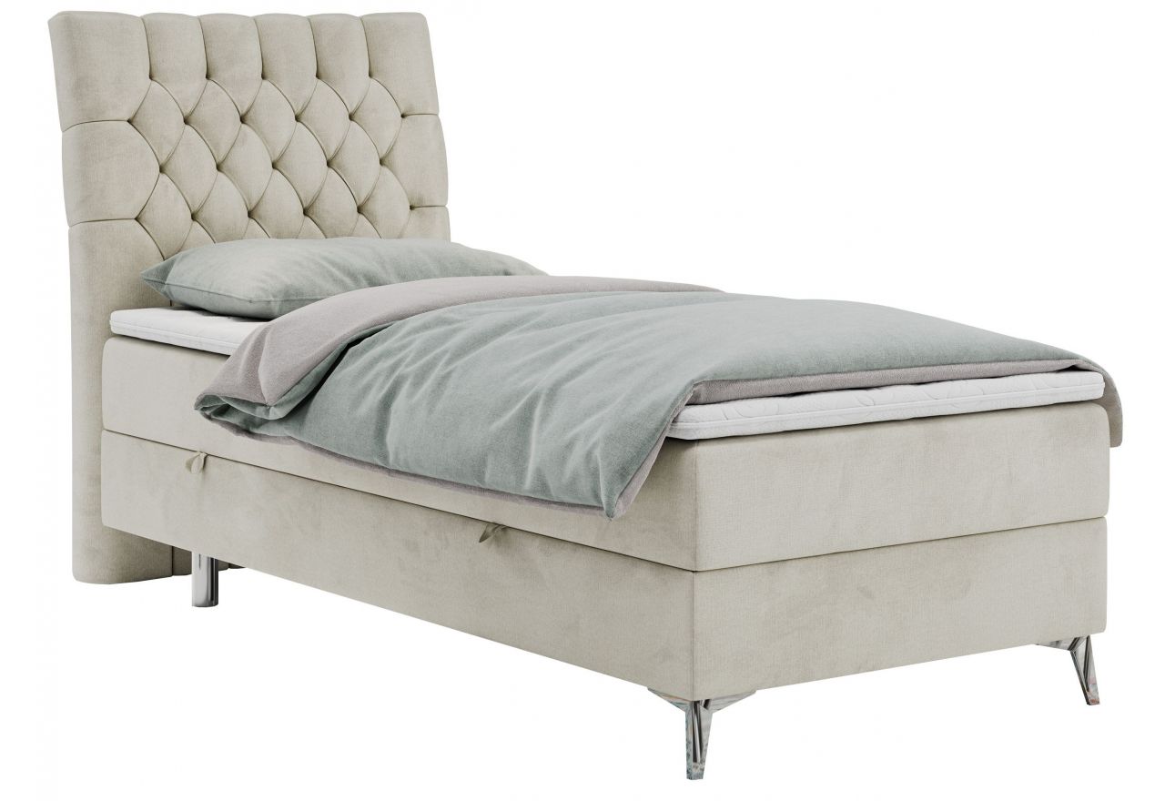 Łóżko kontynentalne MILEN 90x200 - H4 - beżowy, welwet - strona lewa