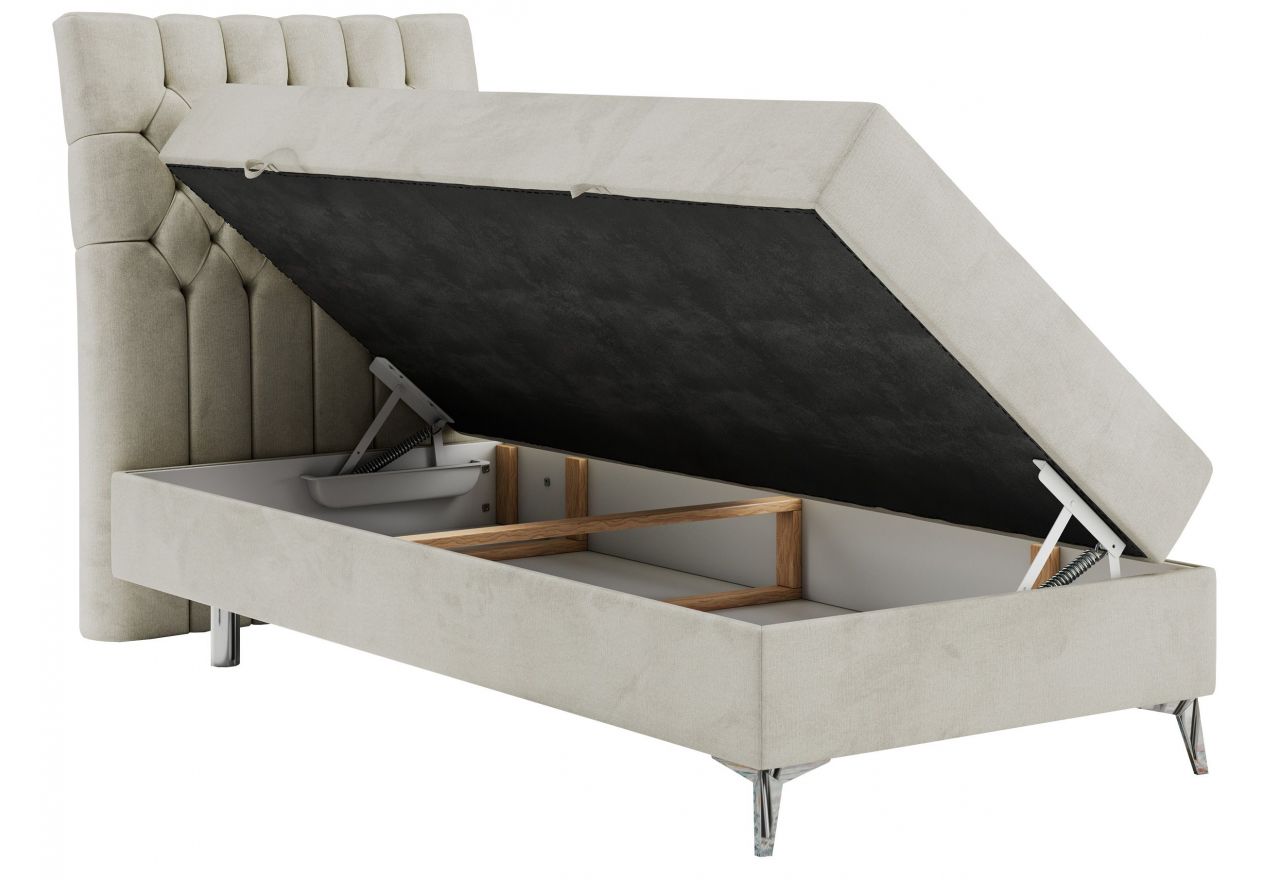 Łóżko kontynentalne MILEN 90x200 - H4 - beżowy, welwet - strona lewa