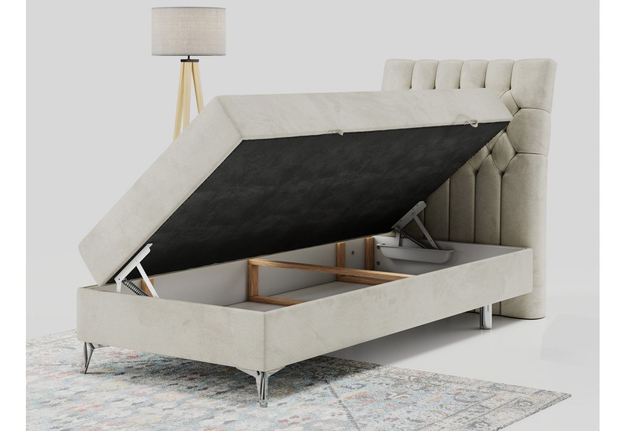 Łóżko kontynentalne MILEN 90x200 - H3 - beżowy, welwet - strona prawa