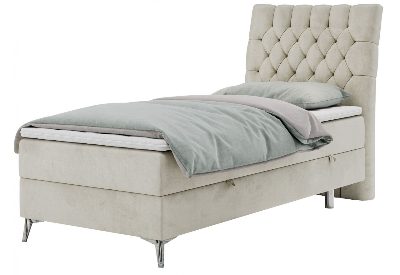 Łóżko kontynentalne MILEN 90x200 - H3 - beżowy, welwet - strona prawa