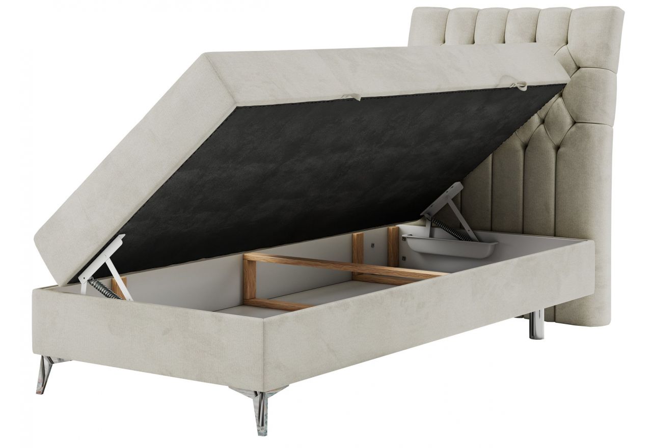 Łóżko kontynentalne MILEN 90x200 - H3 - beżowy, welwet - strona prawa