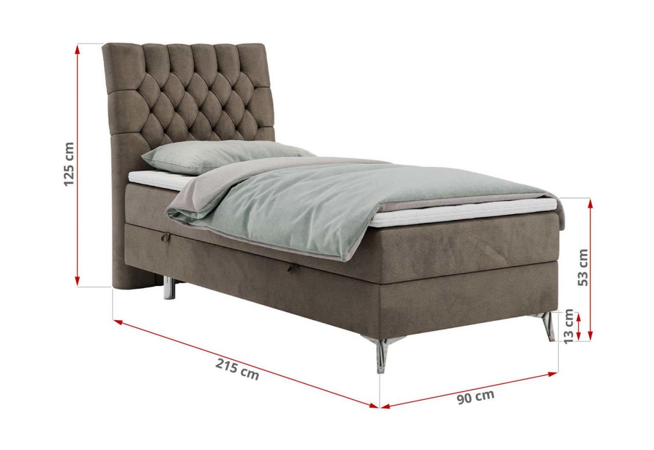 Łóżko kontynentalne MILEN 90x200 - H3 - brązowy, welwet - strona lewa