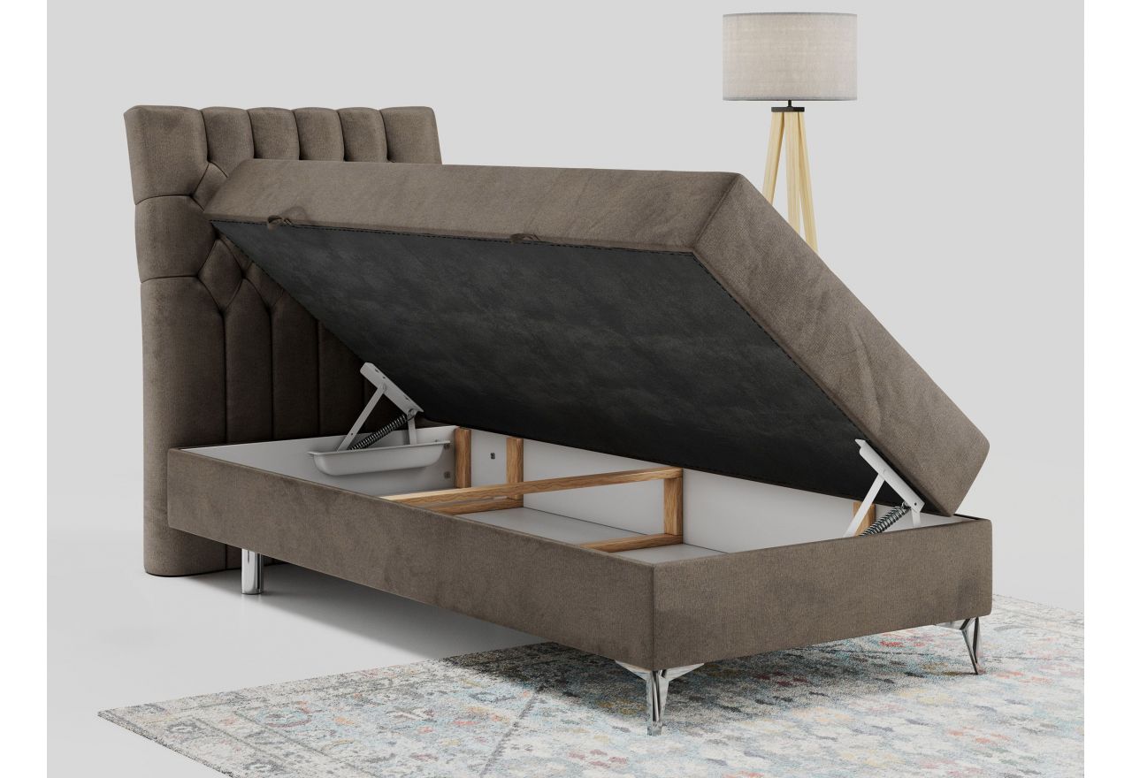 Łóżko kontynentalne MILEN 90x200 - H3 - brązowy, welwet - strona lewa