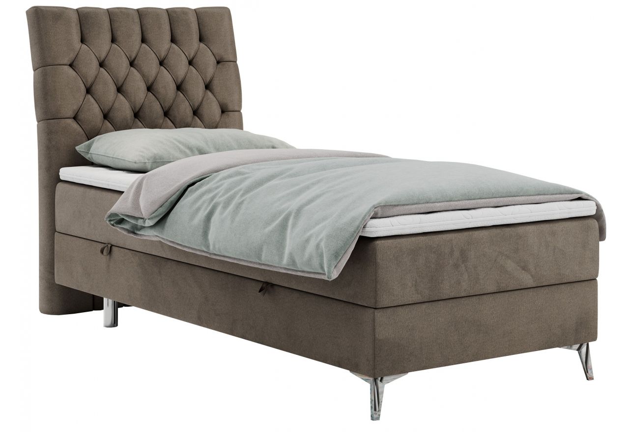 Łóżko kontynentalne MILEN 90x200 - H3 - brązowy, welwet - strona lewa