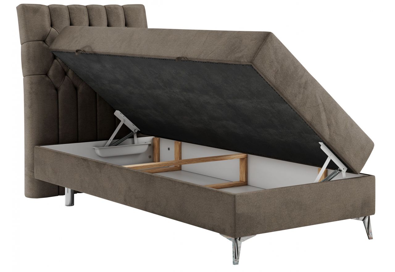 Łóżko kontynentalne MILEN 90x200 - H3 - brązowy, welwet - strona lewa