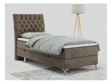 Łóżko kontynentalne MILEN 90x200 - H4 - brązowy, welwet - strona lewa