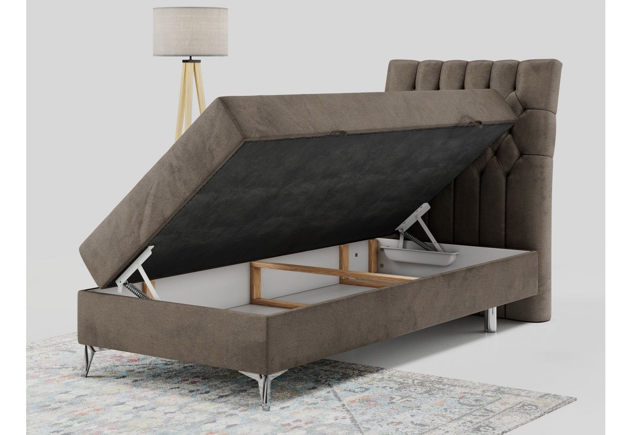 Łóżko kontynentalne MILEN 90x200 - H3 - brązowy, welwet - strona prawa