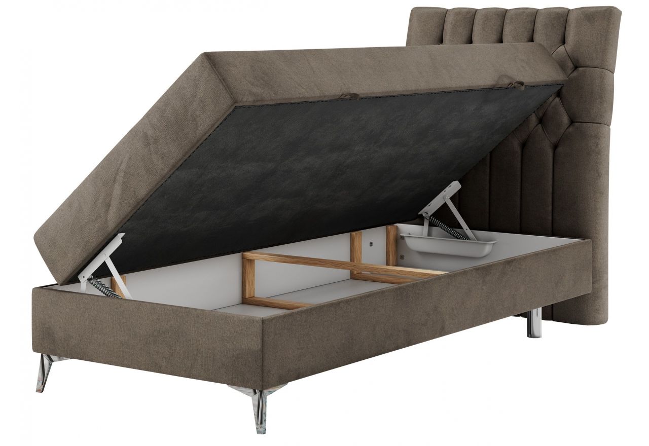 Łóżko kontynentalne MILEN 90x200 - H4 - brązowy, welwet - strona prawa