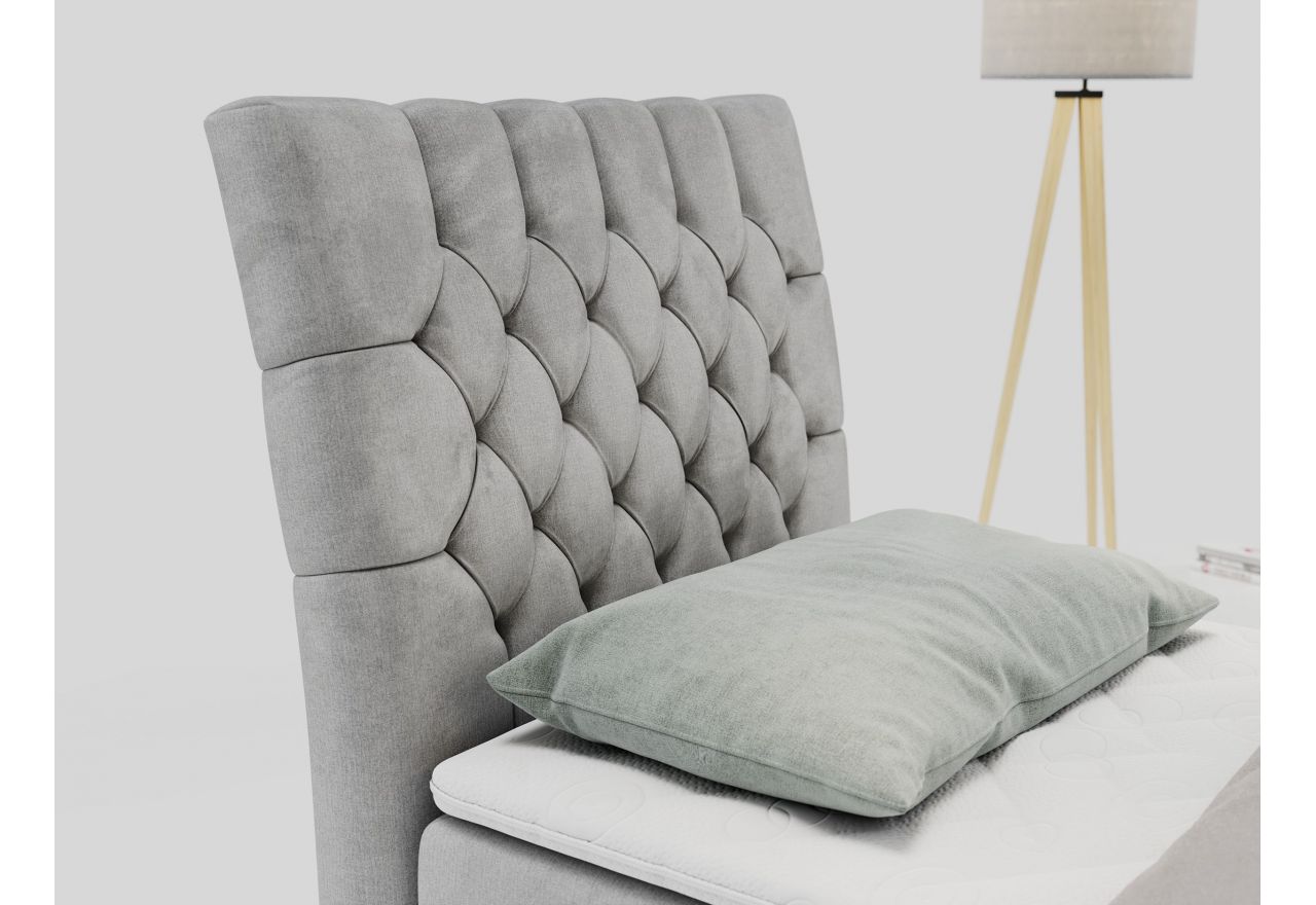 Łóżko kontynentalne MILEN 90x200 - H3 - jasnoszary, welwet - strona lewa