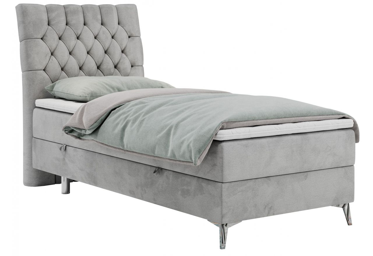 Łóżko kontynentalne MILEN 90x200 - H3 - jasnoszary, welwet - strona lewa