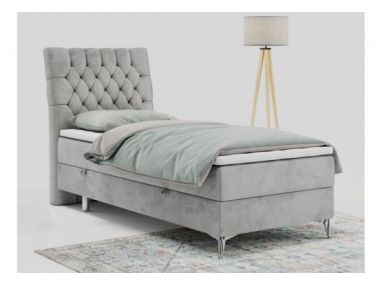 Łóżko kontynentalne MILEN 90x200 - H4 - jasnoszary, welwet - strona lewa