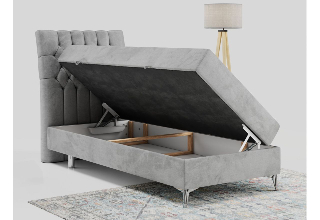 Łóżko kontynentalne MILEN 90x200 - H4 - jasnoszary, welwet - strona lewa